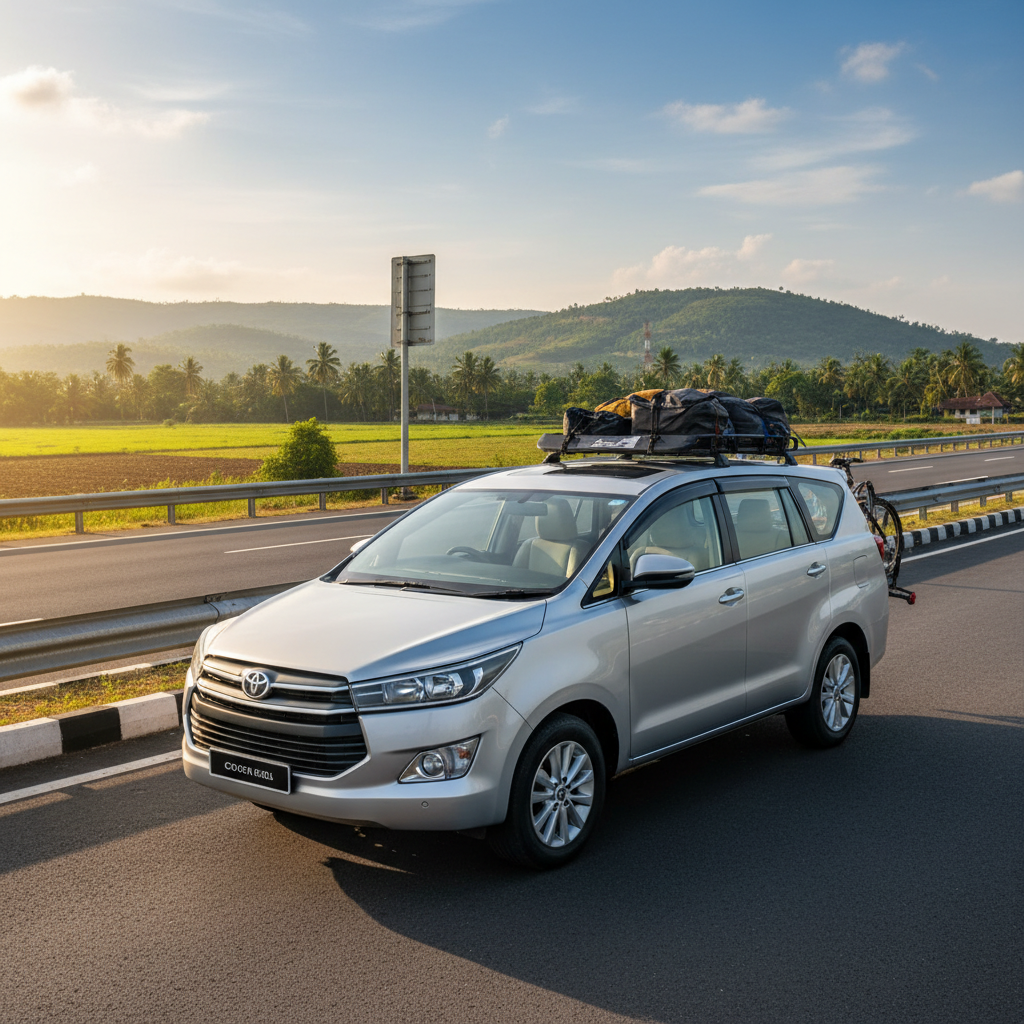 A comfortable Innova car ready for an outstation cab trip from Chennai to Thiruvannamalai.