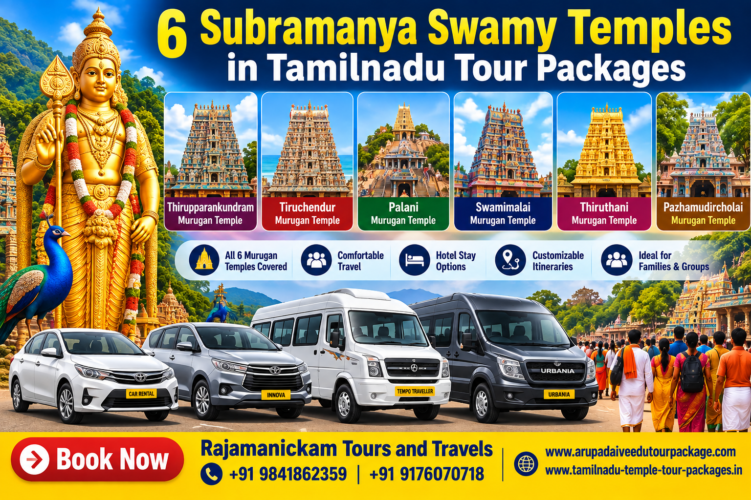 6 Subramanya Swamy Temples in Tamilnadu Tour Packages