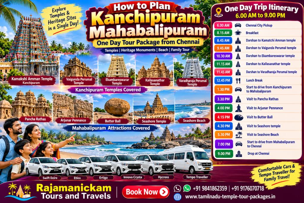 how to Plan kanchipuram mahabalipuram One day tour package from chennai